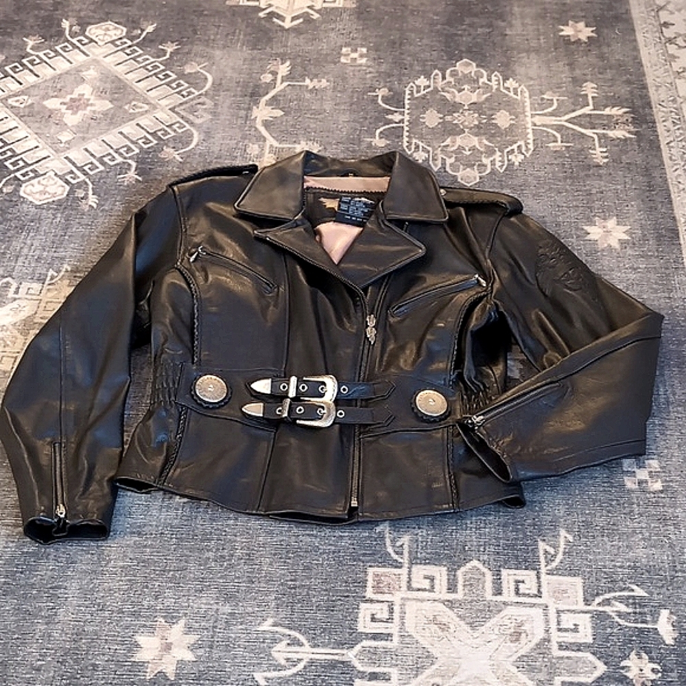 HARLEY-DAVIDSON WOMEN'S BLACK LEATHER JACKET MEDIUM MOTO CHIC